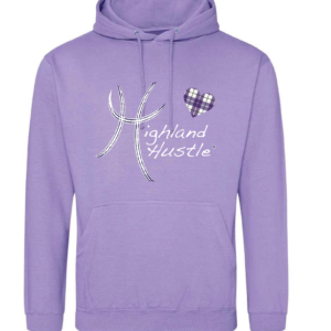 LAVENDER purple hoodie with small tartan heart -range of unisex sizes