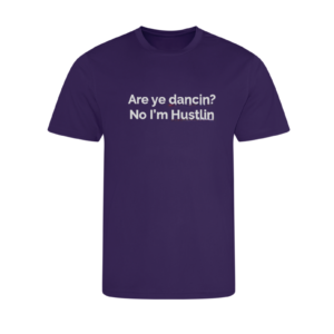 Performance T-shirt purple with Are Ye Dancin slogan
